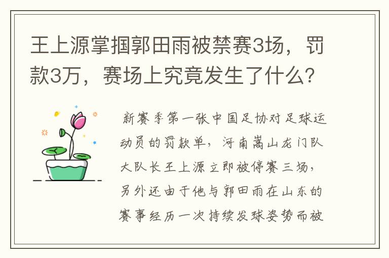 王上源掌掴郭田雨被禁赛3场，罚款3万，赛场上究竟发生了什么？