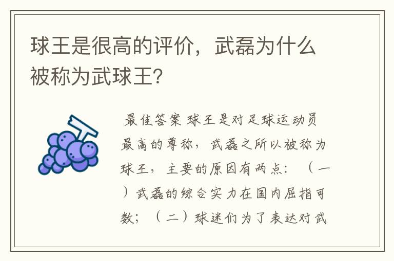 球王是很高的评价，武磊为什么被称为武球王？