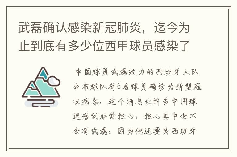 武磊确认感染新冠肺炎，迄今为止到底有多少位西甲球员感染了新冠病毒？