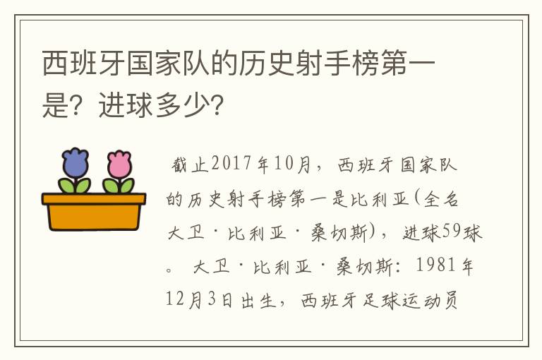 西班牙国家队的历史射手榜第一是？进球多少？