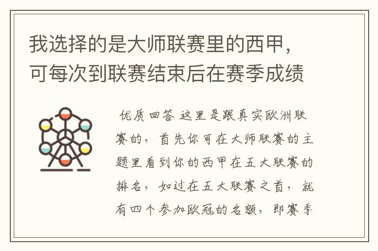 我选择的是大师联赛里的西甲，可每次到联赛结束后在赛季成绩里在欧洲联赛里哪项是为参加，要怎样才能参加