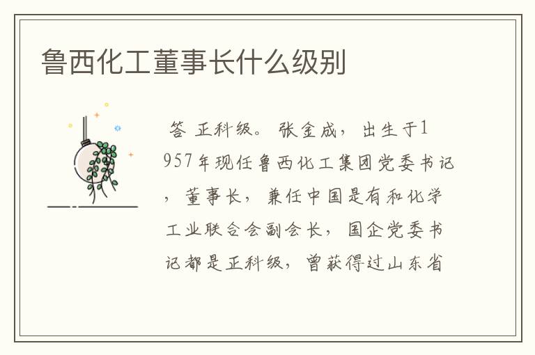 鲁西化工董事长什么级别