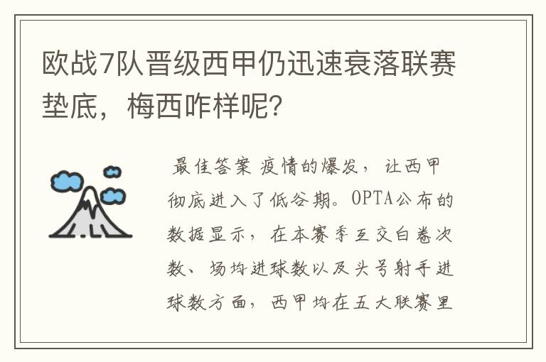 欧战7队晋级西甲仍迅速衰落联赛垫底，梅西咋样呢？