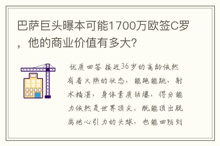 巴萨巨头曝本可能1700万欧签C罗，他的商业价值有多大？