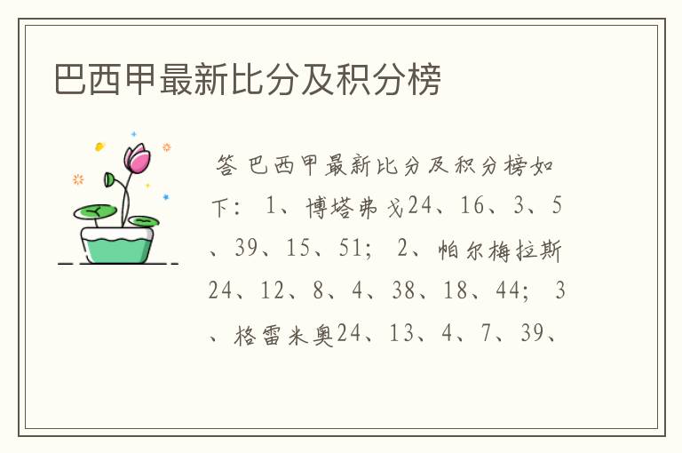 巴西甲最新比分及积分榜