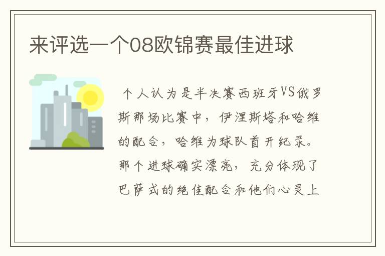 来评选一个08欧锦赛最佳进球