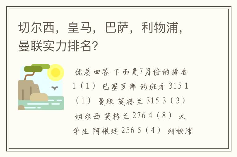 切尔西，皇马，巴萨，利物浦，曼联实力排名？