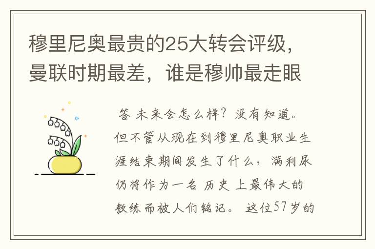 穆里尼奥最贵的25大转会评级，曼联时期最差，谁是穆帅最走眼的人