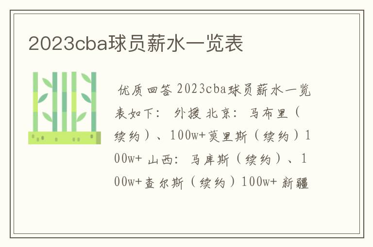 2023cba球员薪水一览表