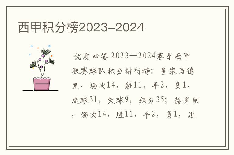 西甲积分榜2023-2024