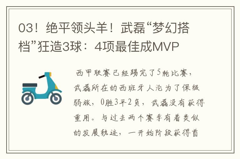 03！绝平领头羊！武磊“梦幻搭档”狂造3球：4项最佳成MVP