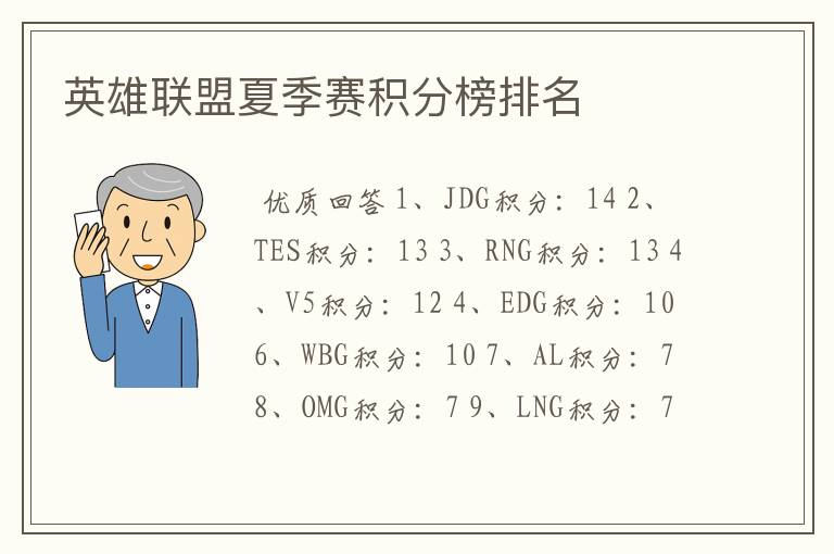 英雄联盟夏季赛积分榜排名