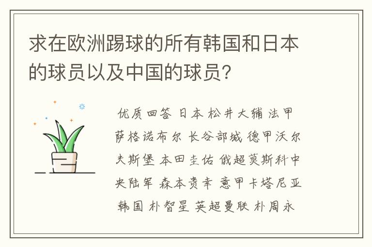 求在欧洲踢球的所有韩国和日本的球员以及中国的球员？