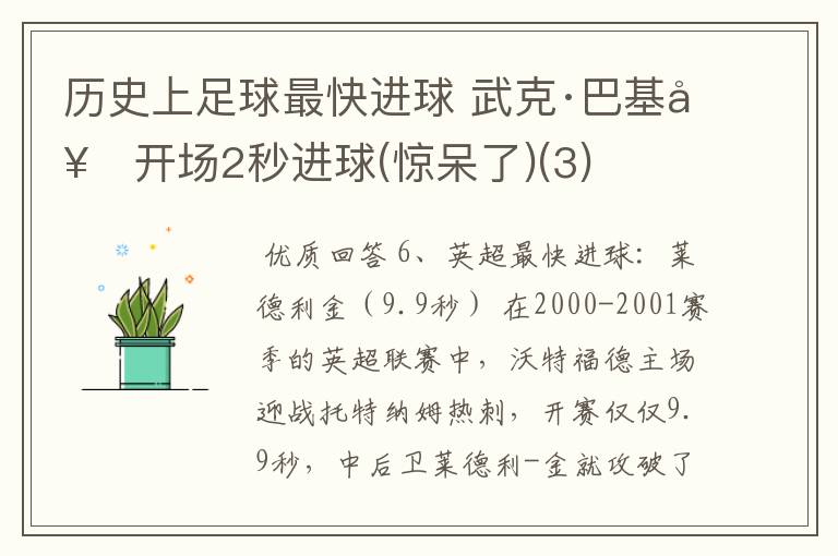 历史上足球最快进球 武克·巴基奇开场2秒进球(惊呆了)(3)