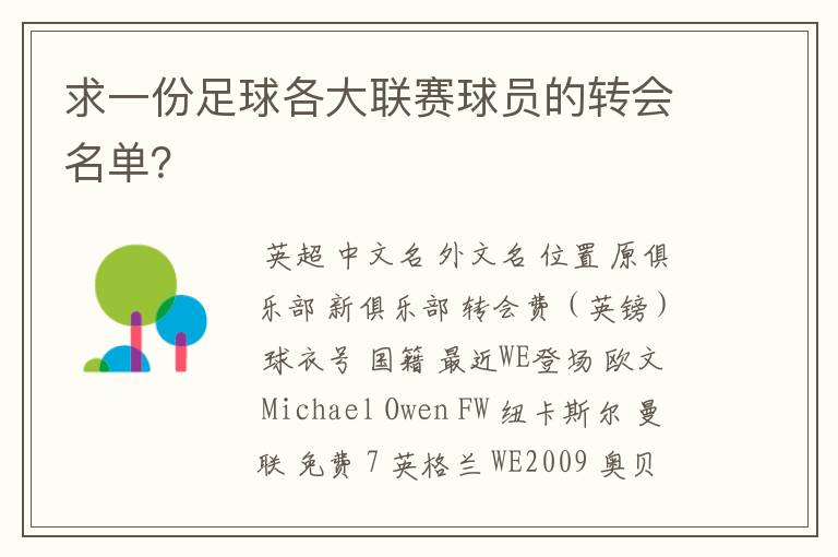 求一份足球各大联赛球员的转会名单？