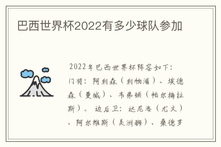 巴西世界杯2022有多少球队参加