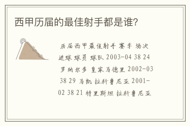 西甲历届的最佳射手都是谁？