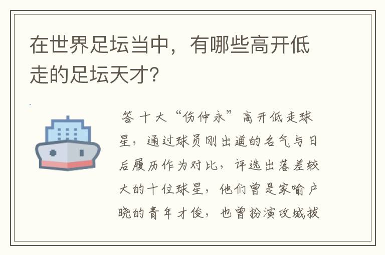 在世界足坛当中，有哪些高开低走的足坛天才？