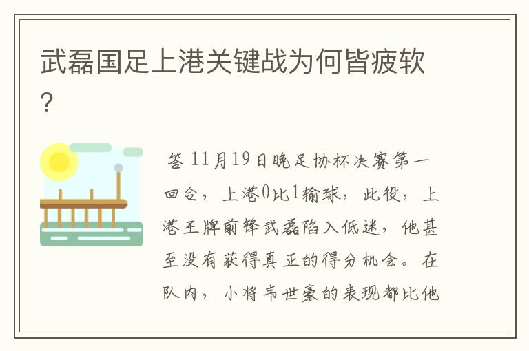 武磊国足上港关键战为何皆疲软？