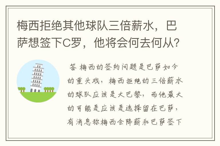 梅西拒绝其他球队三倍薪水，巴萨想签下C罗，他将会何去何从？