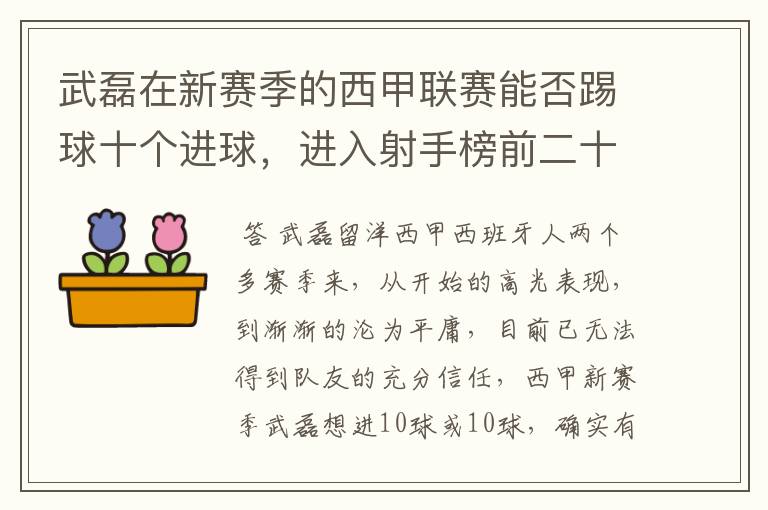 武磊在新赛季的西甲联赛能否踢球十个进球，进入射手榜前二十？