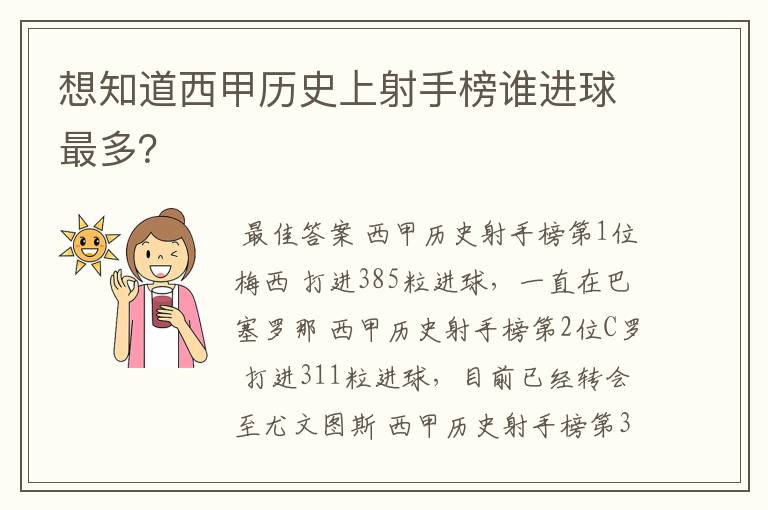 想知道西甲历史上射手榜谁进球最多？