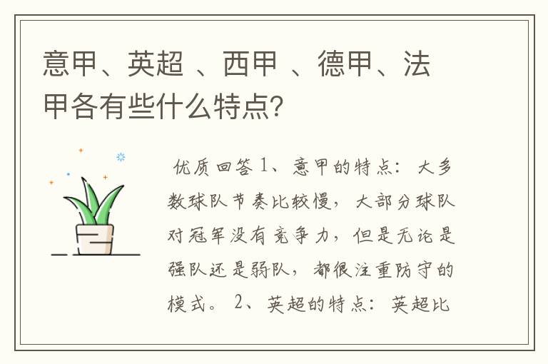 意甲、英超 、西甲 、德甲、法甲各有些什么特点？