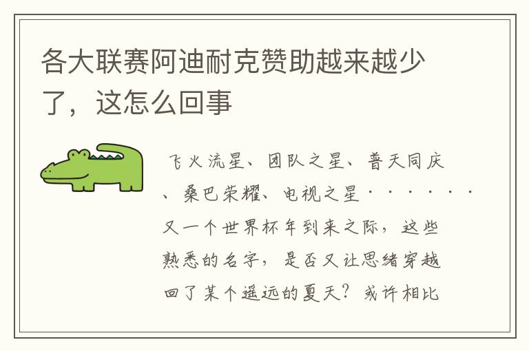 各大联赛阿迪耐克赞助越来越少了，这怎么回事