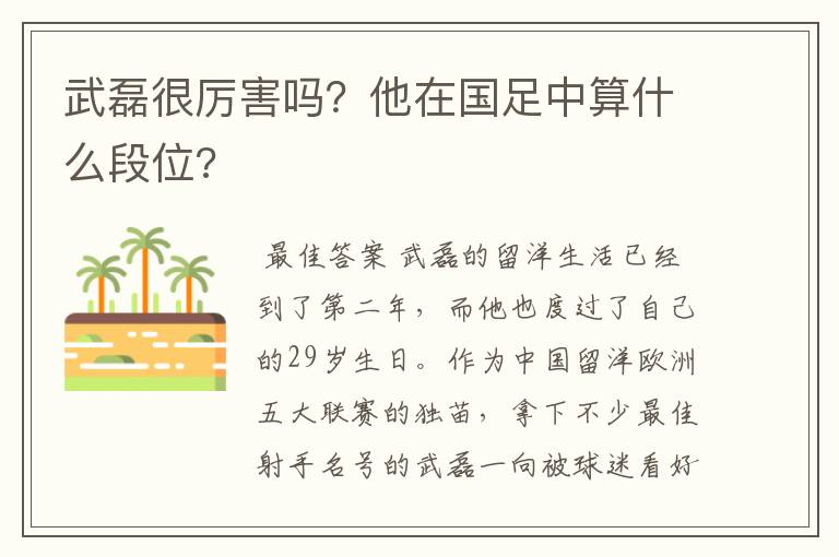 武磊很厉害吗？他在国足中算什么段位?