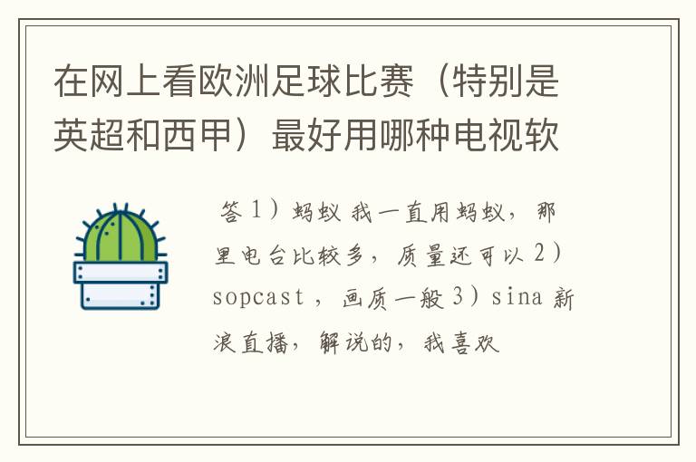 在网上看欧洲足球比赛（特别是英超和西甲）最好用哪种电视软件呢？