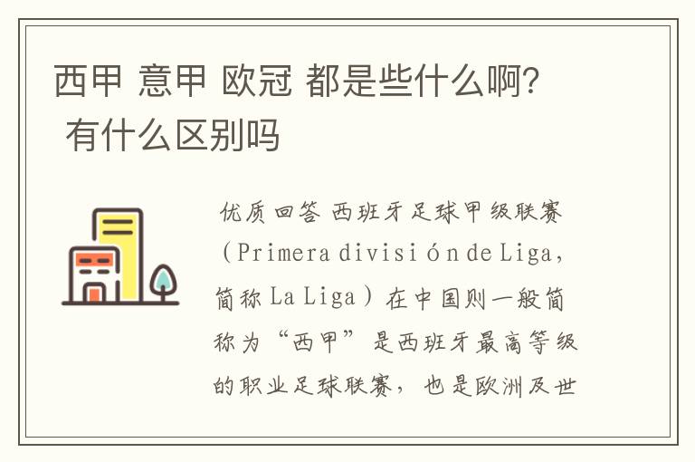 西甲 意甲 欧冠 都是些什么啊？ 有什么区别吗