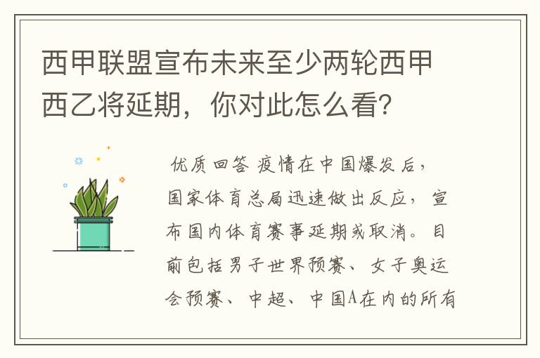 西甲联盟宣布未来至少两轮西甲西乙将延期，你对此怎么看？