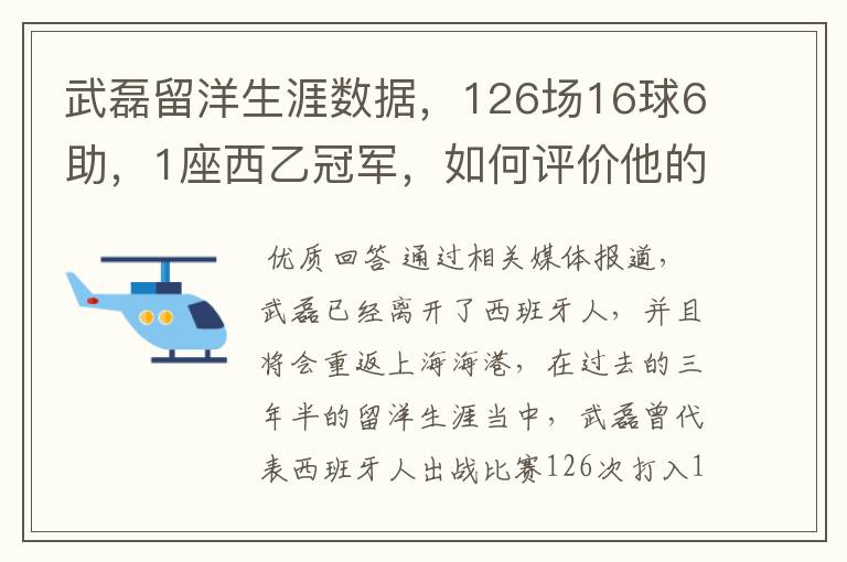 武磊留洋生涯数据，126场16球6助，1座西乙冠军，如何评价他的表现？