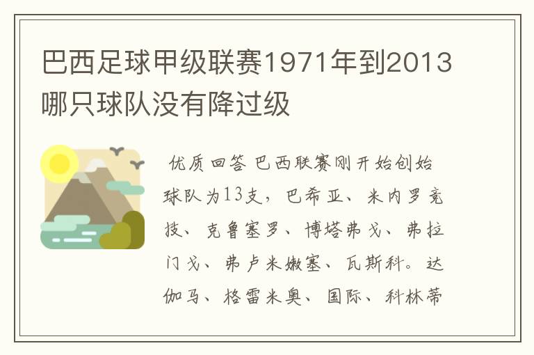 巴西足球甲级联赛1971年到2013哪只球队没有降过级