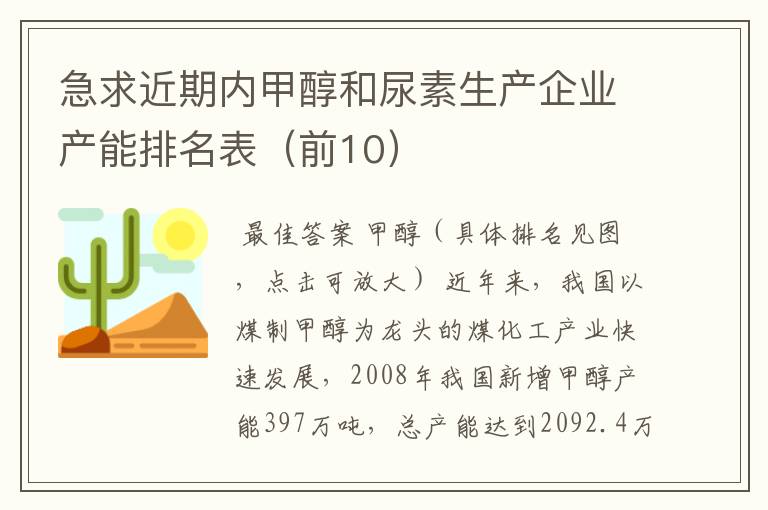 急求近期内甲醇和尿素生产企业产能排名表（前10）