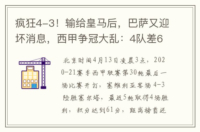 疯狂4-3！输给皇马后，巴萨又迎坏消息，西甲争冠大乱：4队差6分