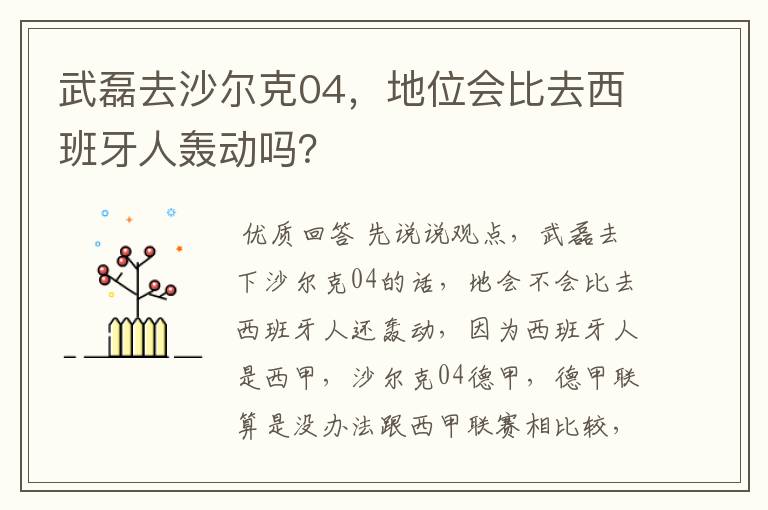 武磊去沙尔克04，地位会比去西班牙人轰动吗？