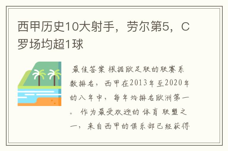 西甲历史10大射手，劳尔第5，C罗场均超1球