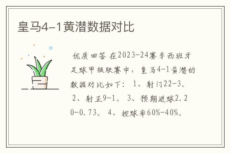 皇马4-1黄潜数据对比