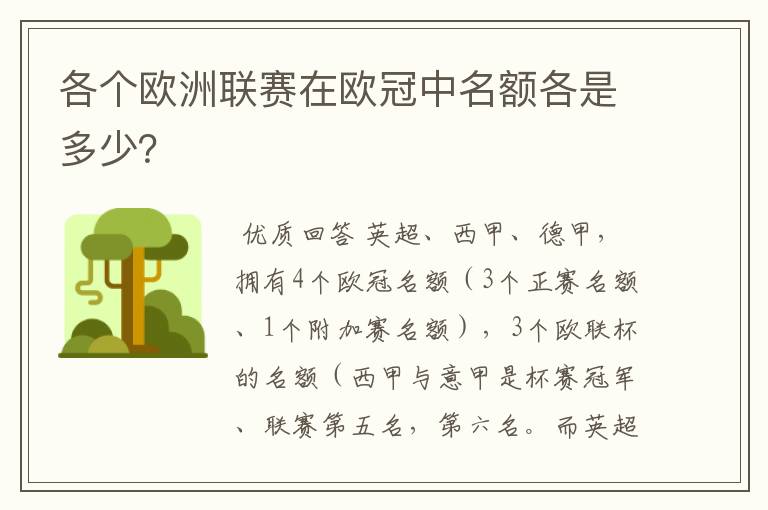 各个欧洲联赛在欧冠中名额各是多少？