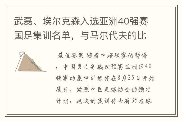 武磊、埃尔克森入选亚洲40强赛国足集训名单，与马尔代夫的比赛有哪些看点？