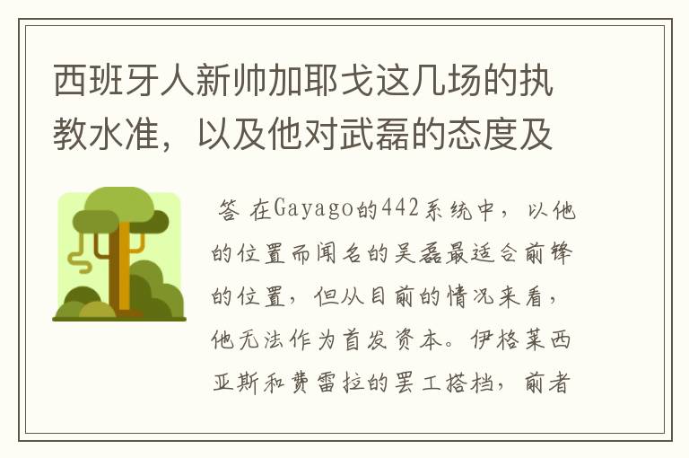 西班牙人新帅加耶戈这几场的执教水准，以及他对武磊的态度及武磊未来赛季的发展？