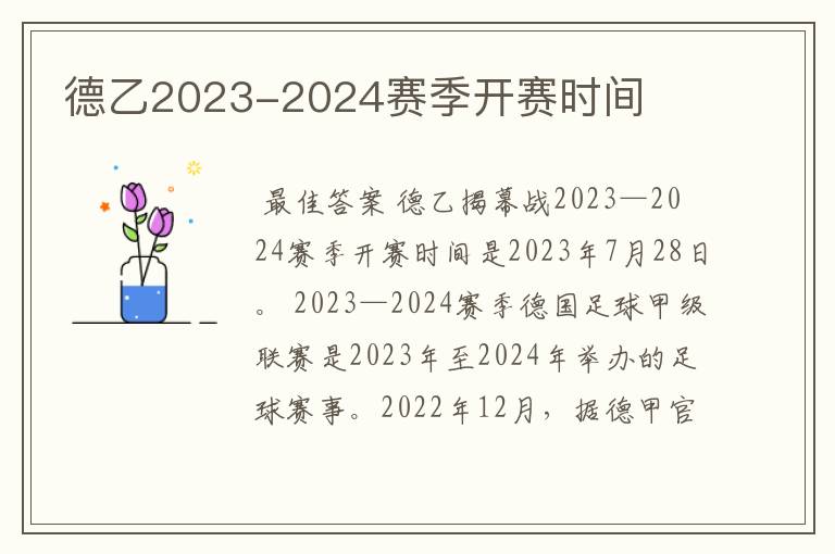 德乙2023-2024赛季开赛时间