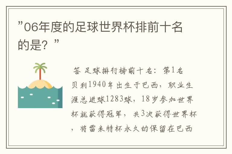 ”06年度的足球世界杯排前十名的是？”