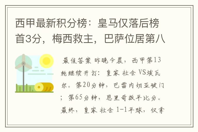 西甲最新积分榜：皇马仅落后榜首3分，梅西救主，巴萨位居第八