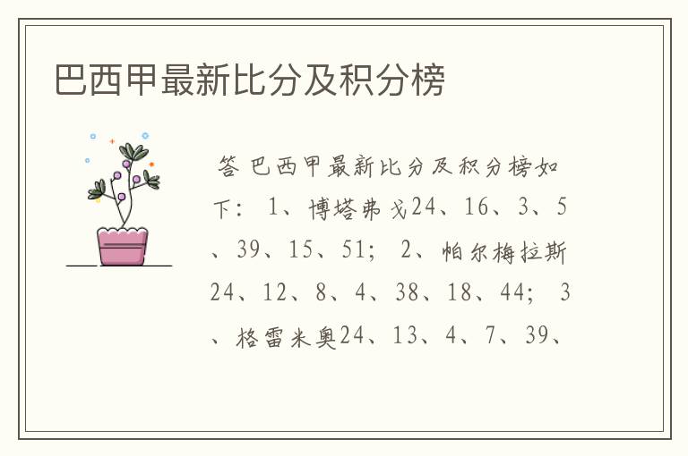 巴西甲最新比分及积分榜