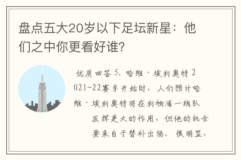 盘点五大20岁以下足坛新星：他们之中你更看好谁？