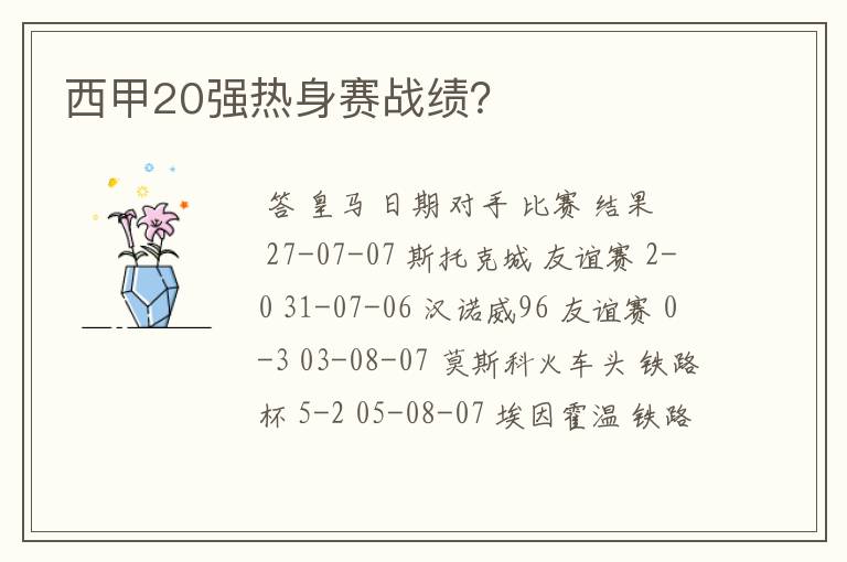 西甲20强热身赛战绩？