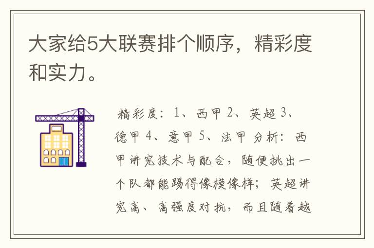 大家给5大联赛排个顺序，精彩度和实力。