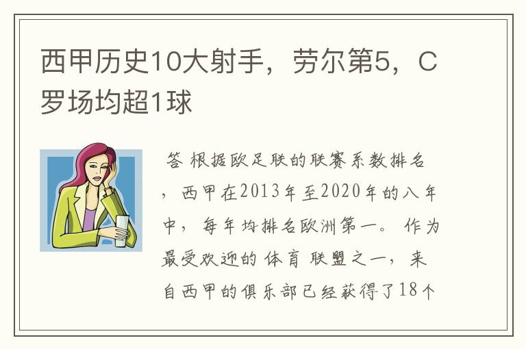 西甲历史10大射手，劳尔第5，C罗场均超1球